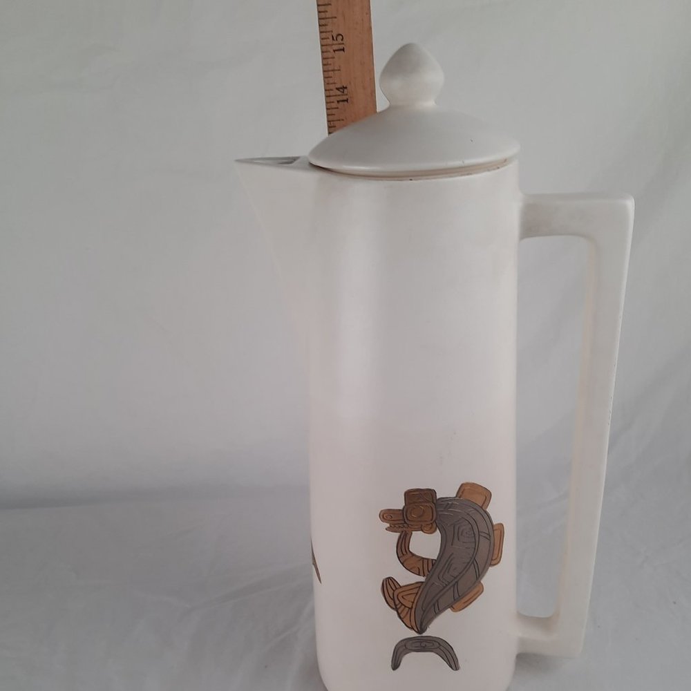 RARE FIND Sascha Brastoff Coffee Carafe gold/silver NW American native motif - Picture 10 of 11